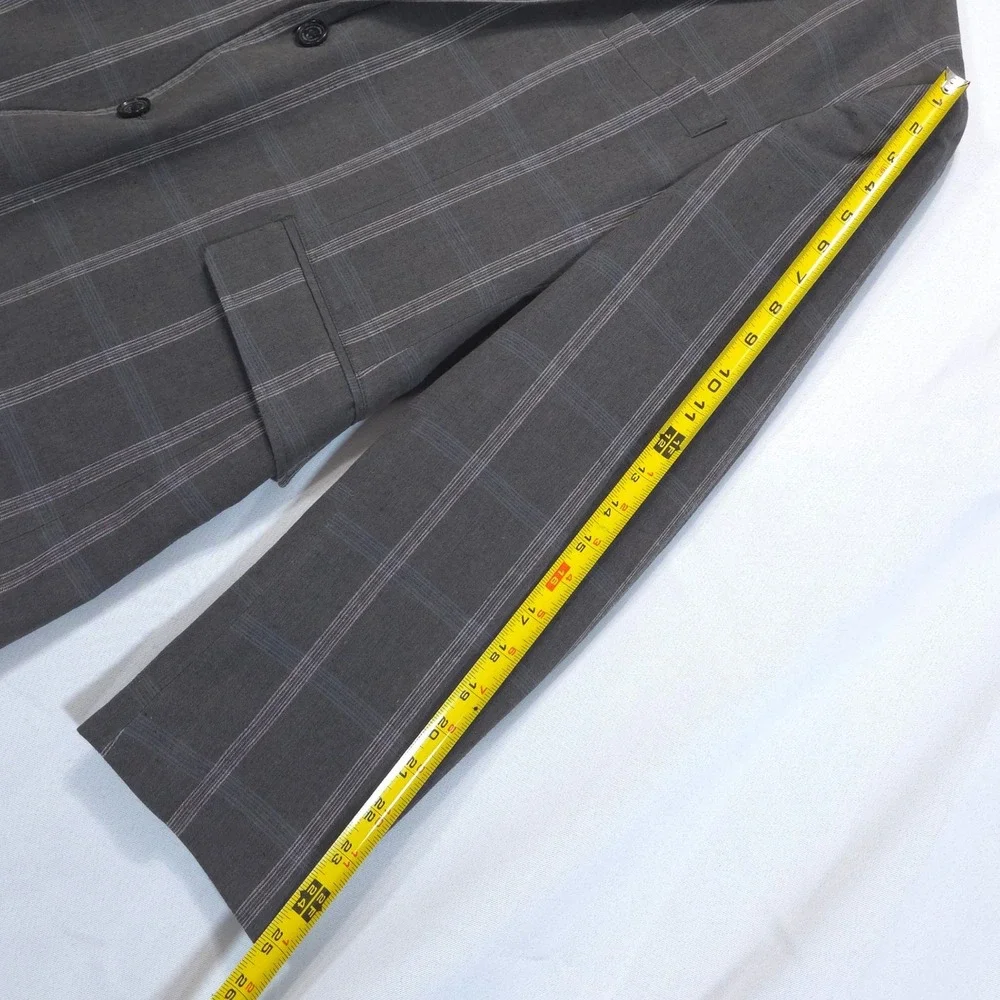 Joseph Abboud Linen Cotton Plaid Sport Coat Blazer Mens Sz L Gray Preppy Summer